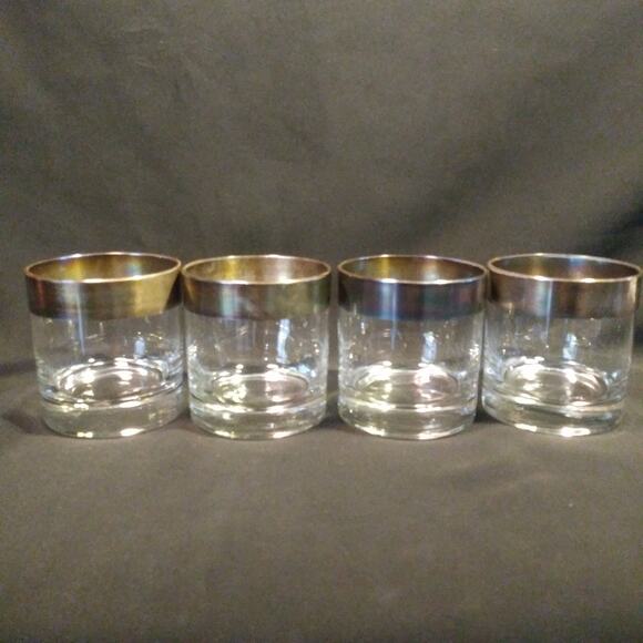 4Pc Mad Men Barware MCM Dorothy Thorpe Silver Band 10 Oz Flat Tumbler Glasses - Picture 1 of 16
